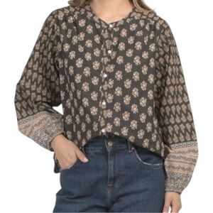 NWT Lucky Brand Black and Cream Floral Blouse